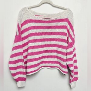 Aerie Off-the-Shoulder Boat Neckline Pink&White Stripe Cotton Blend XL Sweater